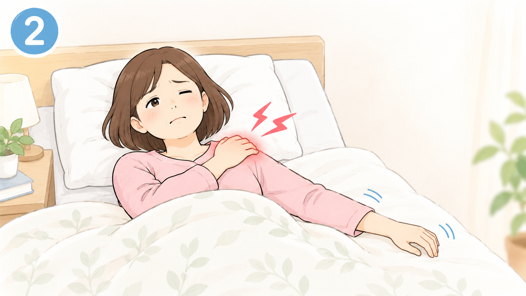 仰向けで寝ても左肩がかなり痛かった時期の体験イラスト